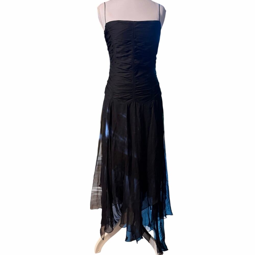 David Meister Y2K Goth Rushed Asymmetric Handkerchief Hem Semi Formal Dress